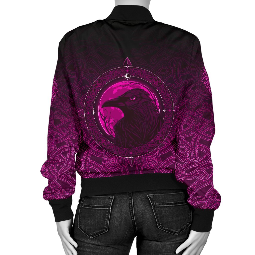 Viking Women's Bomber Jacket, Ethnic Odin Raven Pink RLT12 - Wonder Print Shop