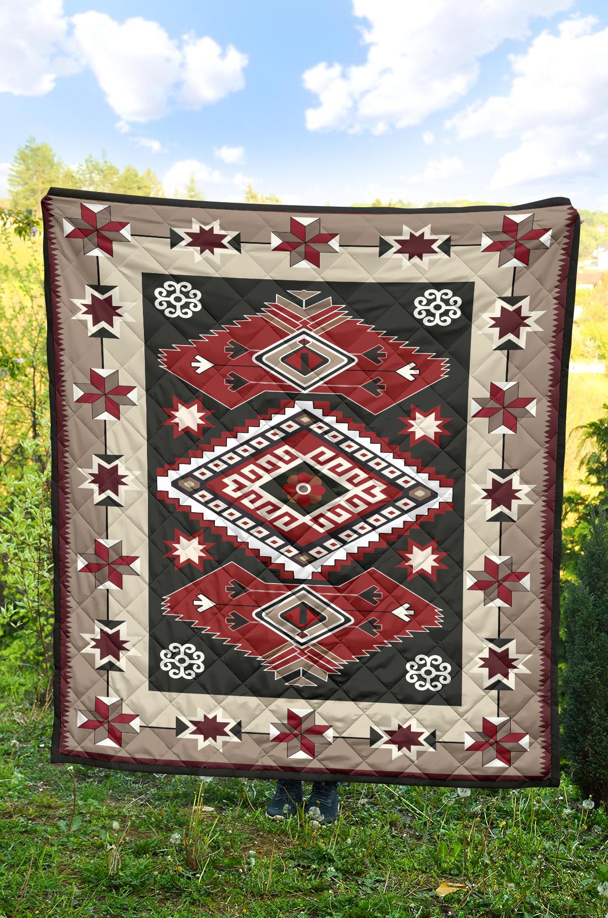 Ethnic Red Gray Pattern Native American Premium Quilt LT10 - Wonder Print Shop