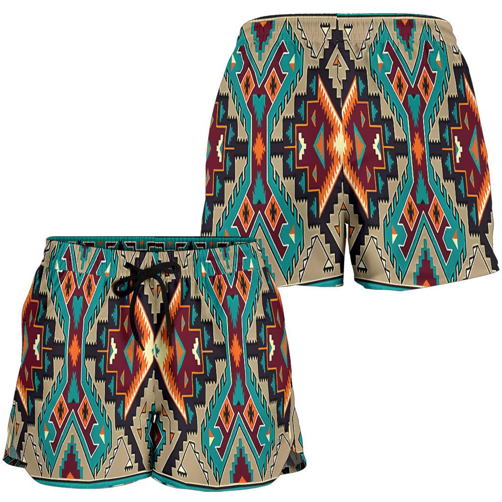 native-american-tribe-blue-pattern-all-over-print-women-shorts