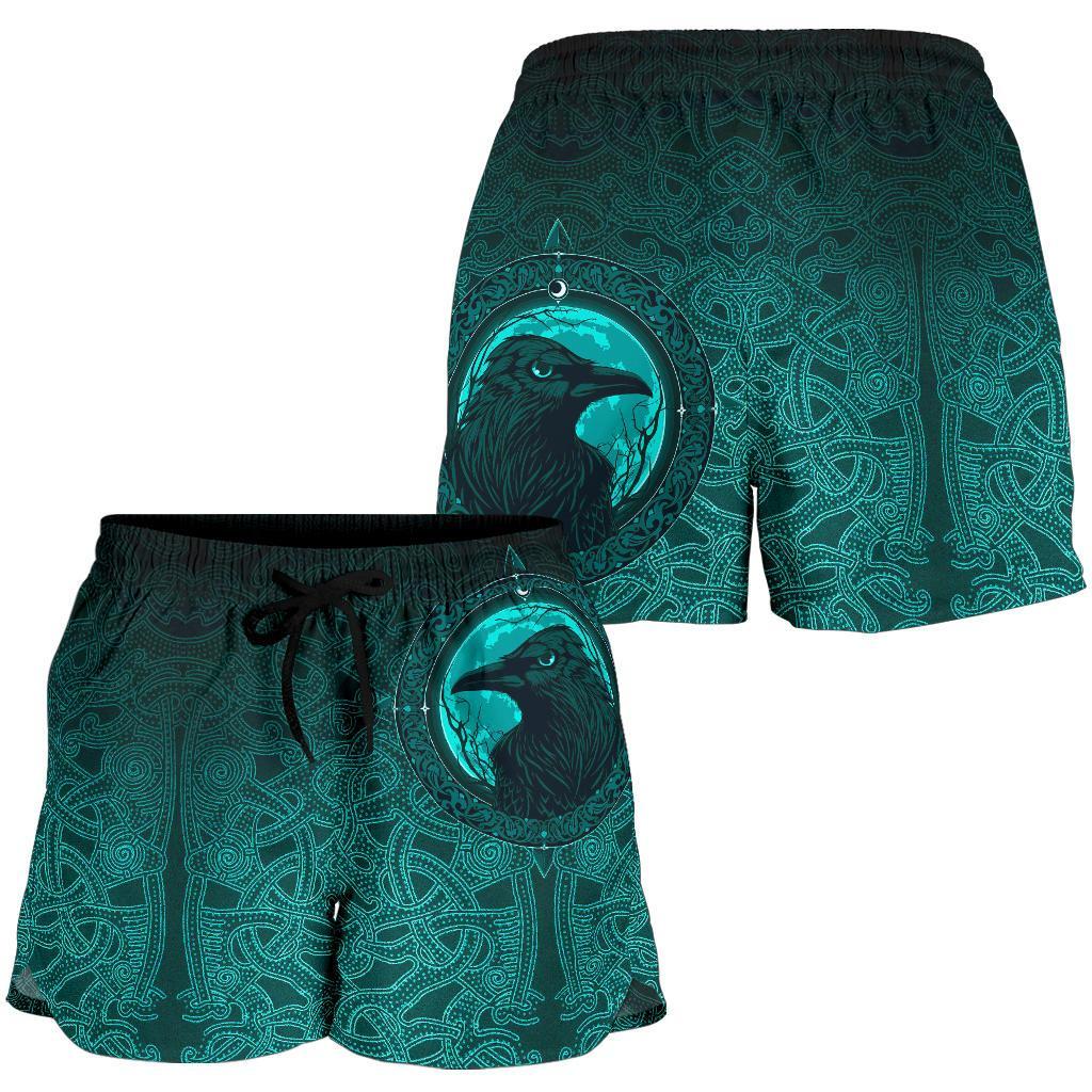 viking-womens-shorts-ethnic-odin-raven-cyan
