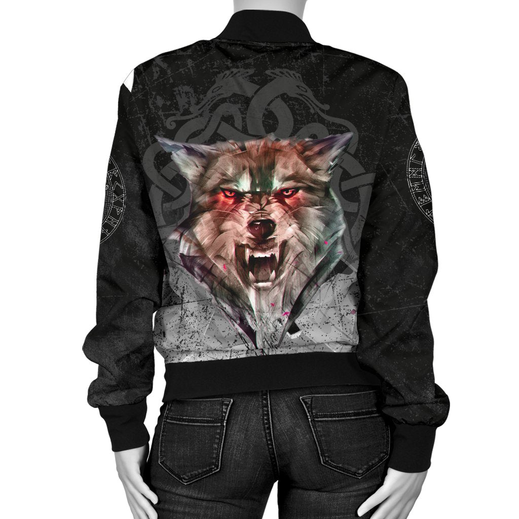 Viking Women's Bomber Jacket - Fenrir Norse Wolf RLT12 - Wonder Print Shop