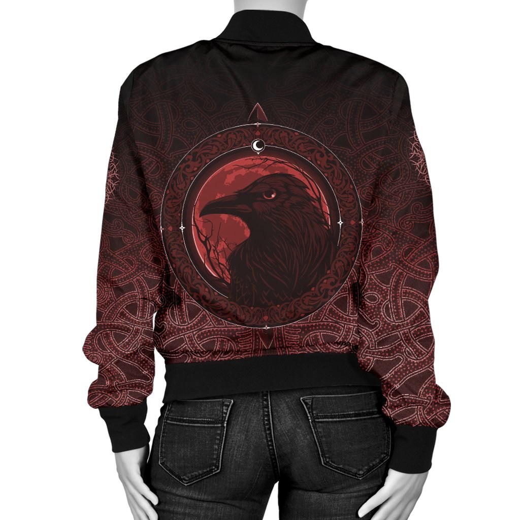 Viking Women's Bomber Jacket, Ethnic Odin Raven Red RLT12 - Wonder Print Shop