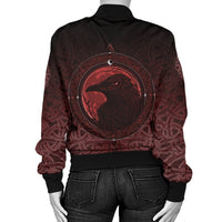 Viking Women's Bomber Jacket, Ethnic Odin Raven Red RLT12 - Wonder Print Shop