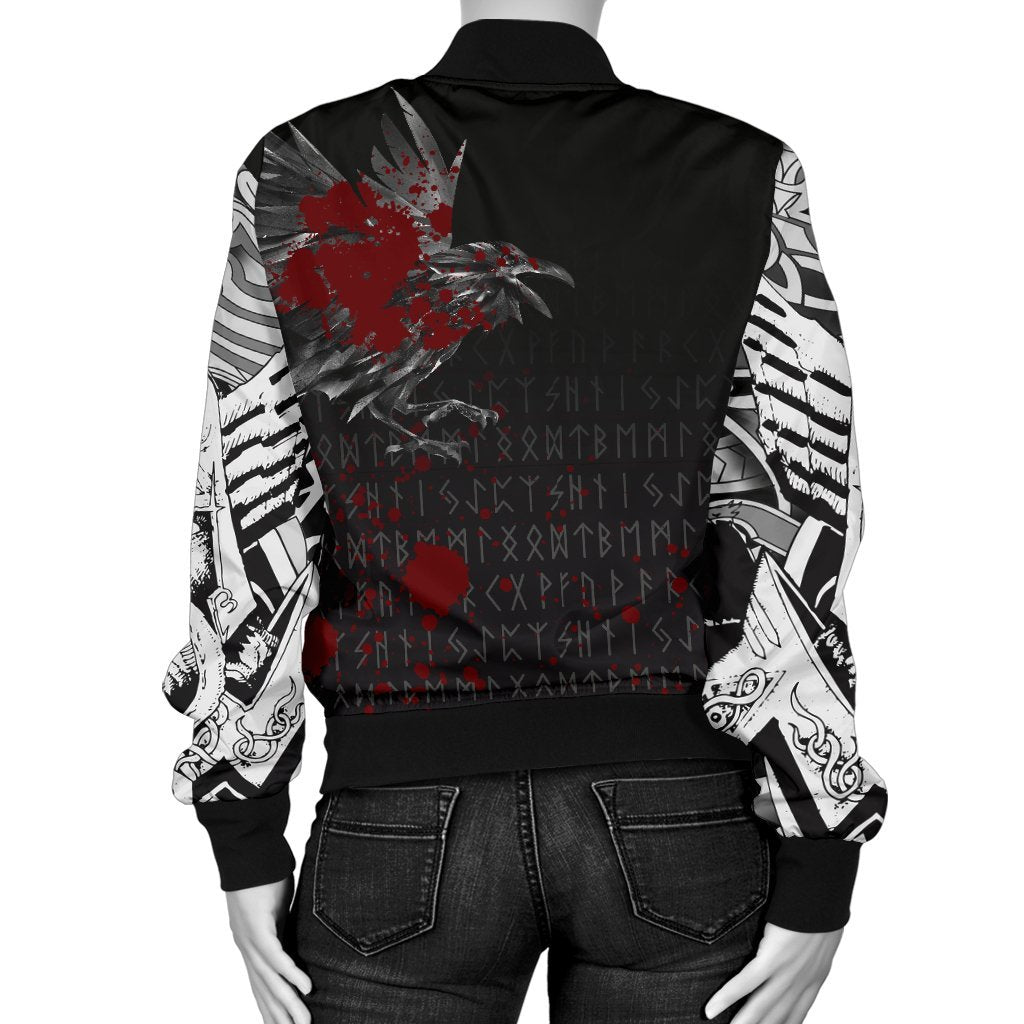 Viking Women's Bomber Jacket - The Raven Of Odin Rune Blood RLT12 - Wonder Print Shop