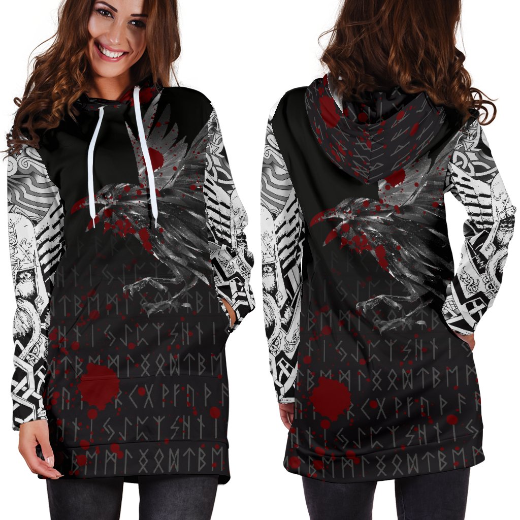 Viking Hoodie Dress The Raven Of Odin Rune Blood RLT12 - Wonder Print Shop