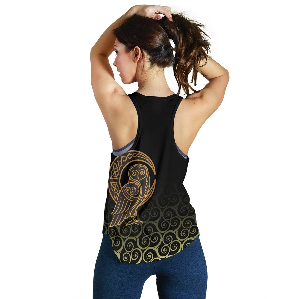 Viking Women's Racerback Tank Owl Celtic On Triskels Background RLT12 - Wonder Print Shop