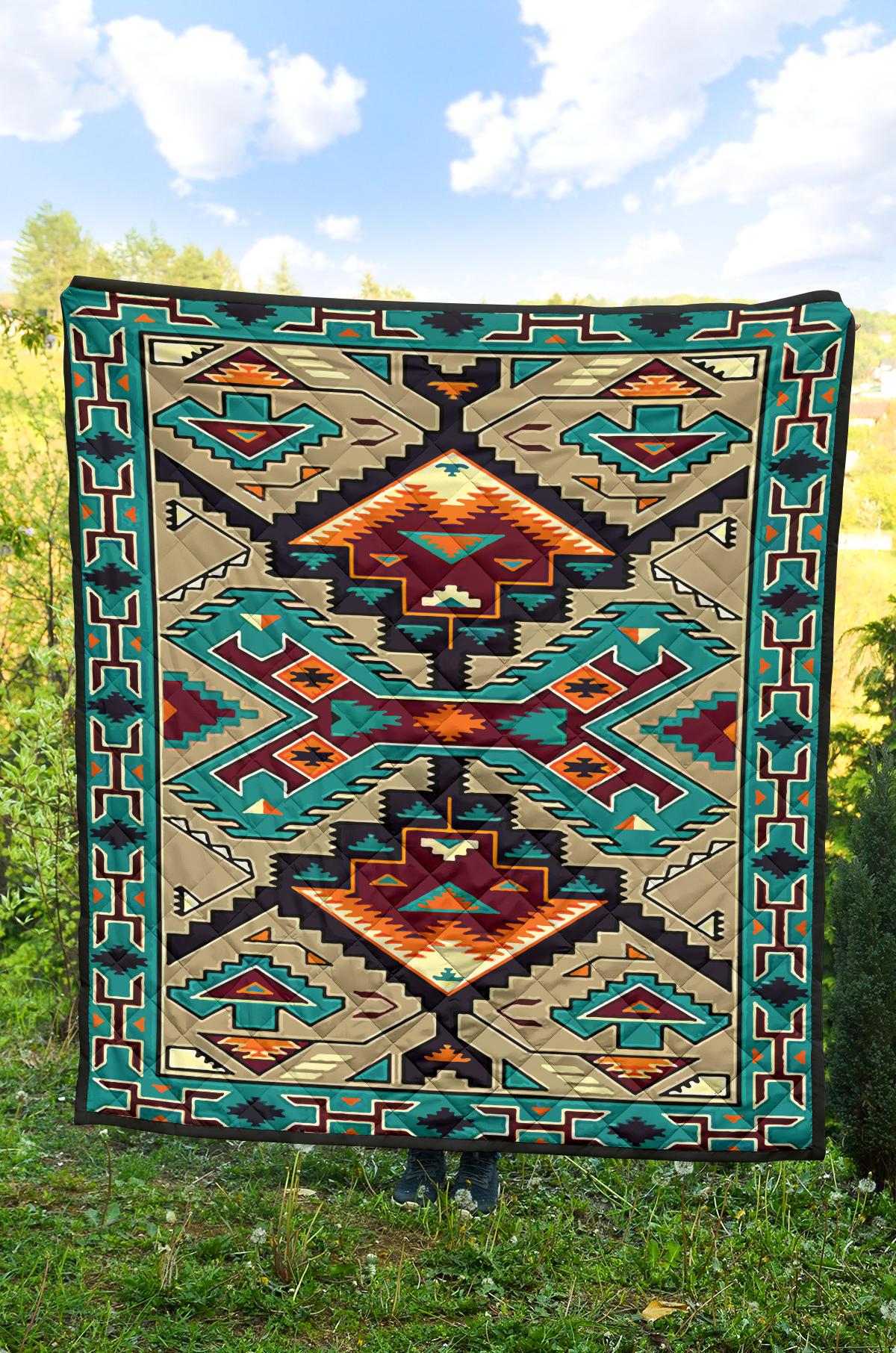 Blue United Tribes Art Native American Design Premium Quilt LT10 - Wonder Print Shop