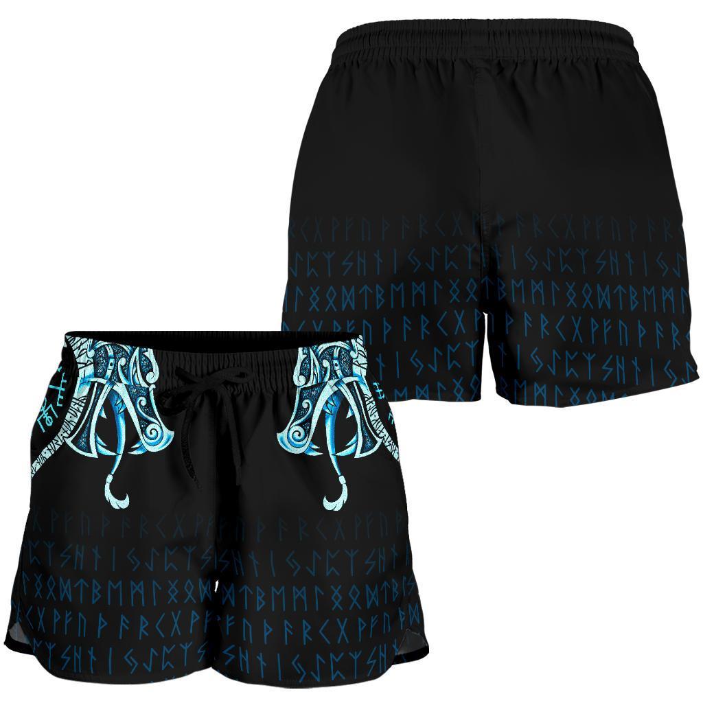 viking-womens-shorts-fenrir-raven-and-vegvisir-tattoo-cyan