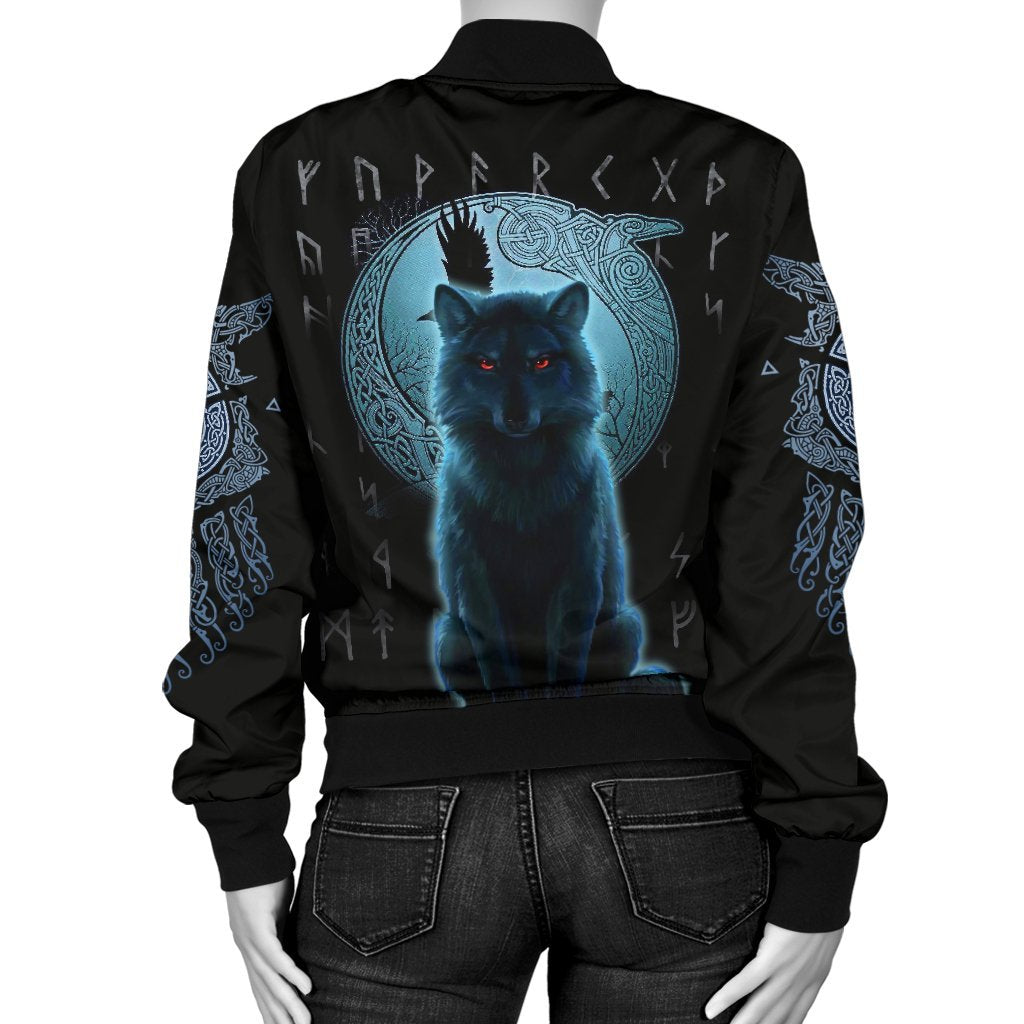 Viking Women's Bomber Jacket, Fenrir Viking Wolf and Moon RLT12 - Wonder Print Shop