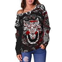 Viking Women's Off Shoulder Sweater - Fenrir Viking Blood 3D RLT12 - Wonder Print Shop