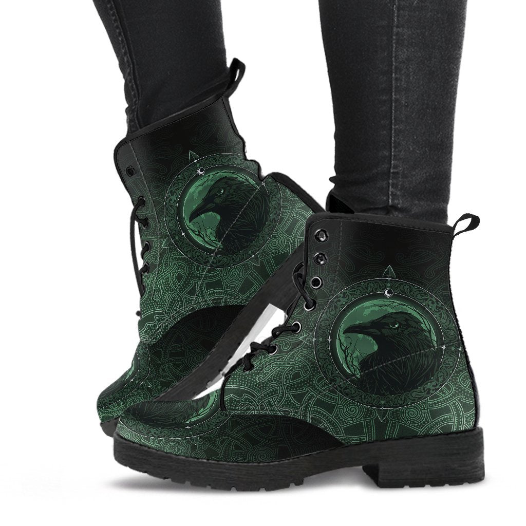 viking-leather-boots-ethnic-odin-raven-green