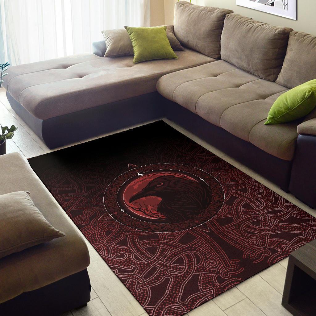 Viking Area Rug, Ethnic Odin Raven Red RLT12 - Wonder Print Shop