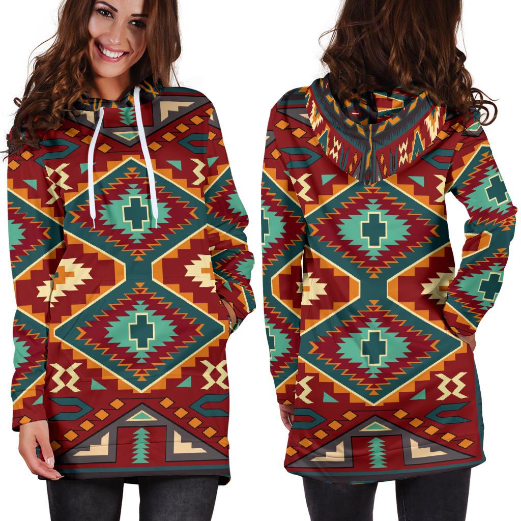 Tribe Ethnic Red Pattern Native American Hoodie Dress LT10 - Wonder Print Shop