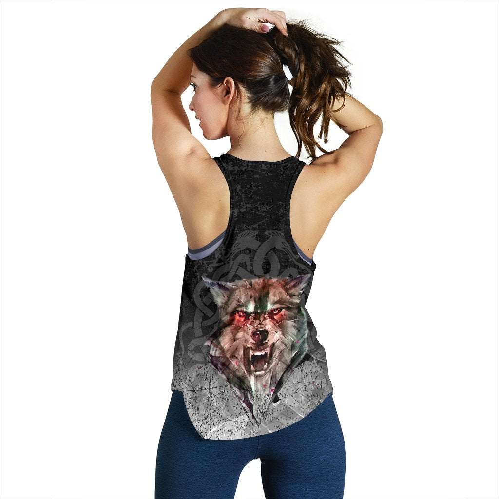 Viking Women's Racerback Tank - Fenrir Norse Wolf RLT12 - Wonder Print Shop