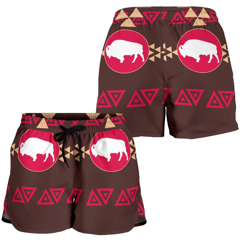 native-american-brown-bison-all-over-print-women-shorts