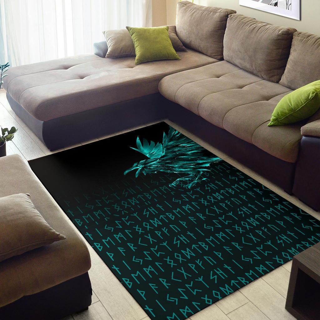Viking Area Rug The Raven Of Odin Rune Cyan RLT12 - Wonder Print Shop