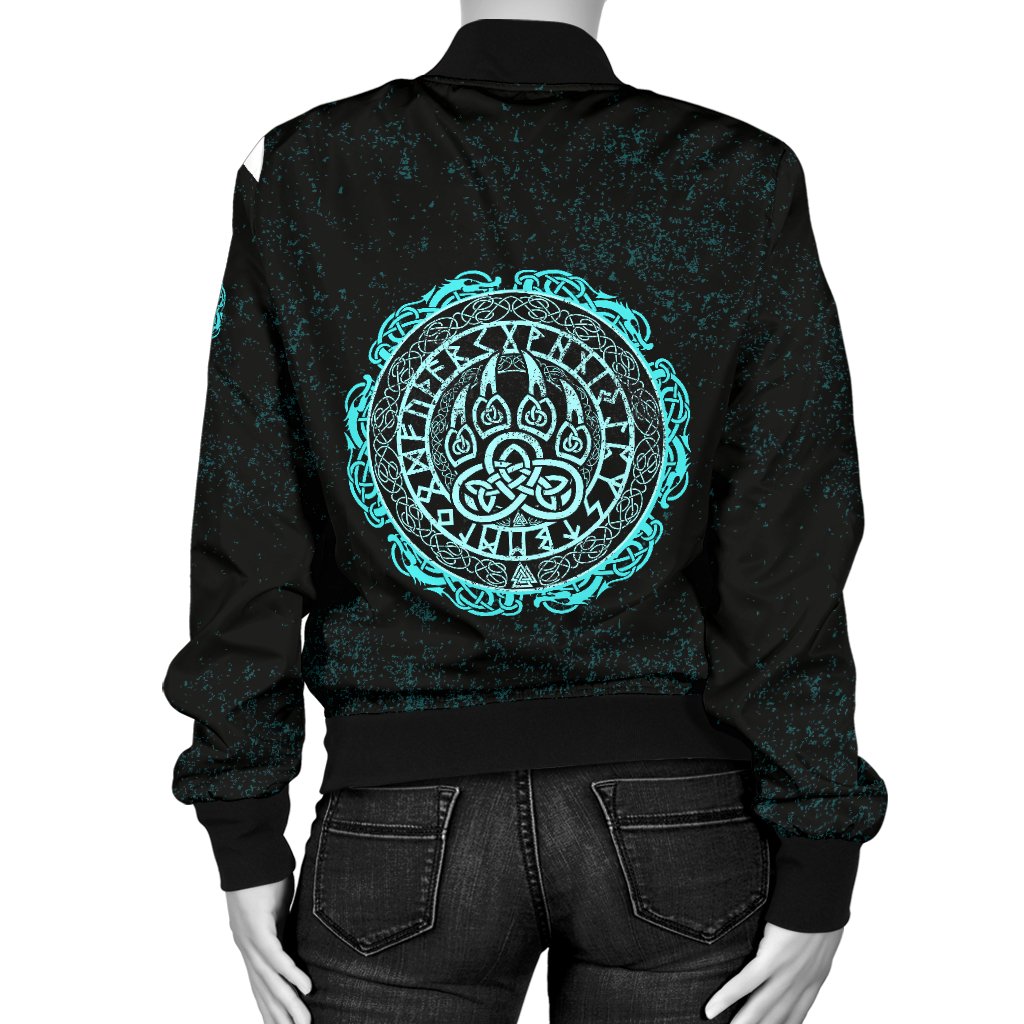 Viking Women's Bomber Jacket - Viking Bear Claws Cyan Tattoo RLT12 - Wonder Print Shop