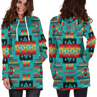 Blue Native Tribes Pattern Native American Hoodie Dress LT10 - Wonder Print Shop