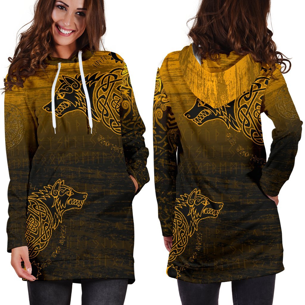 Viking Women's Hoodie Dress, Skoll and Hati RLT12 - Wonder Print Shop