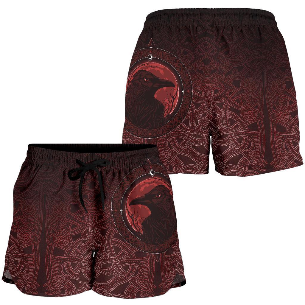 viking-womens-shorts-ethnic-odin-raven-red