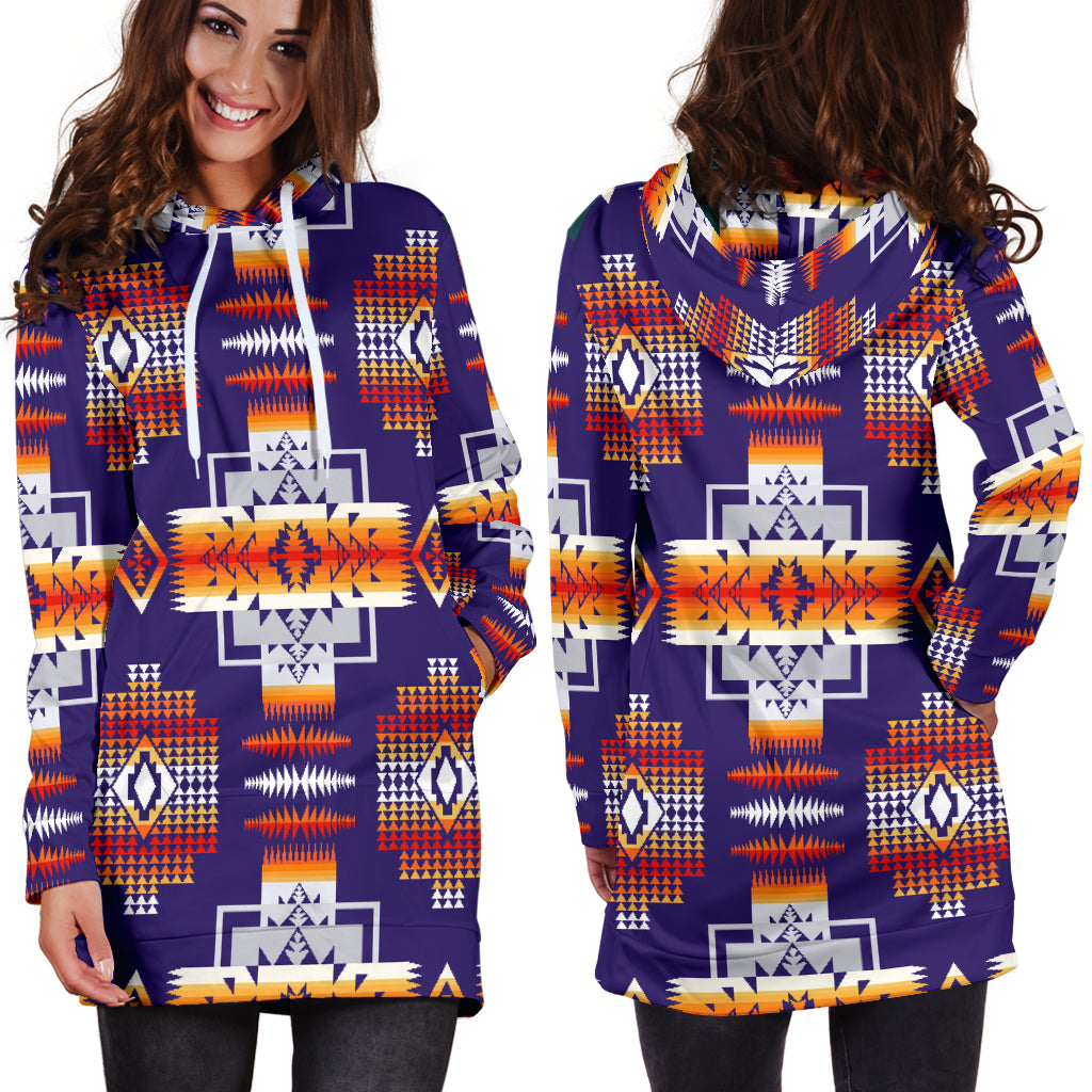 Purple Pattern Native American Hoodie Dress LT10 - Wonder Print Shop