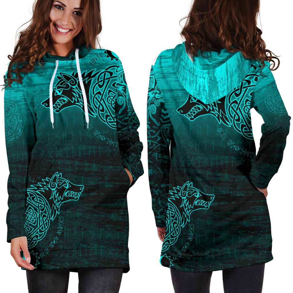 Viking Women's Hoodie Dress, Skoll and Hati RLT12 - Wonder Print Shop