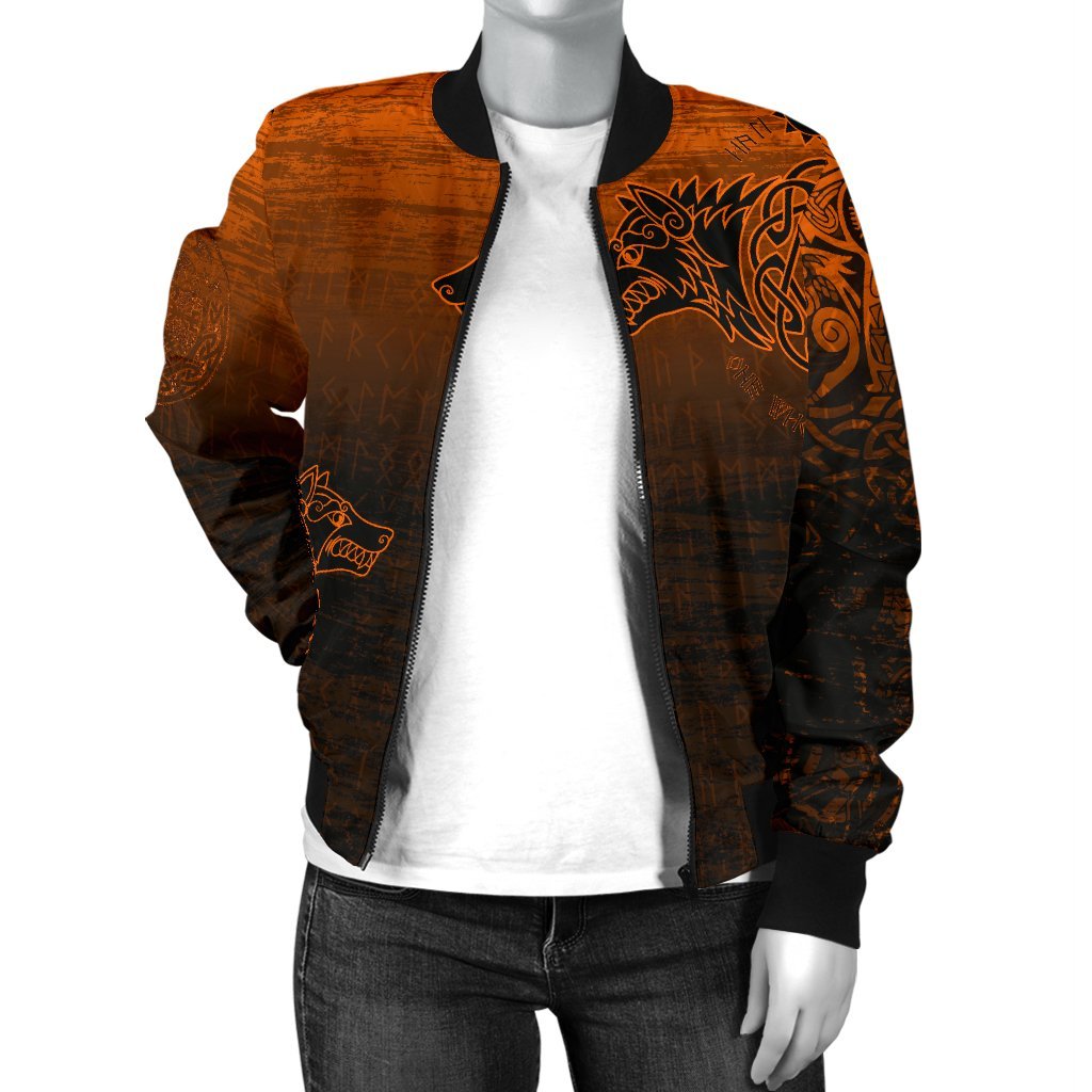 Viking Women's Bomber Jacket, Skoll and Hati Orange RLT12 - Wonder Print Shop