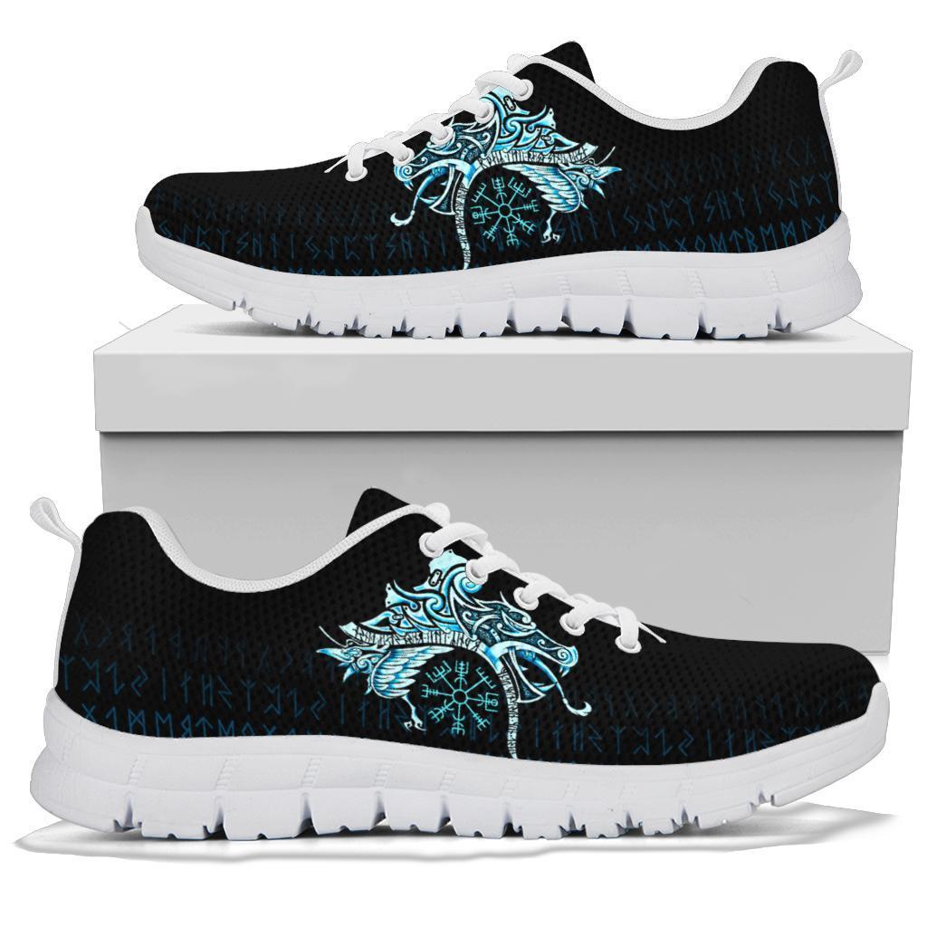 Viking Sneakers, Fenrir Raven and Vegvisir Tattoo Cyan RLT12 - Wonder Print Shop