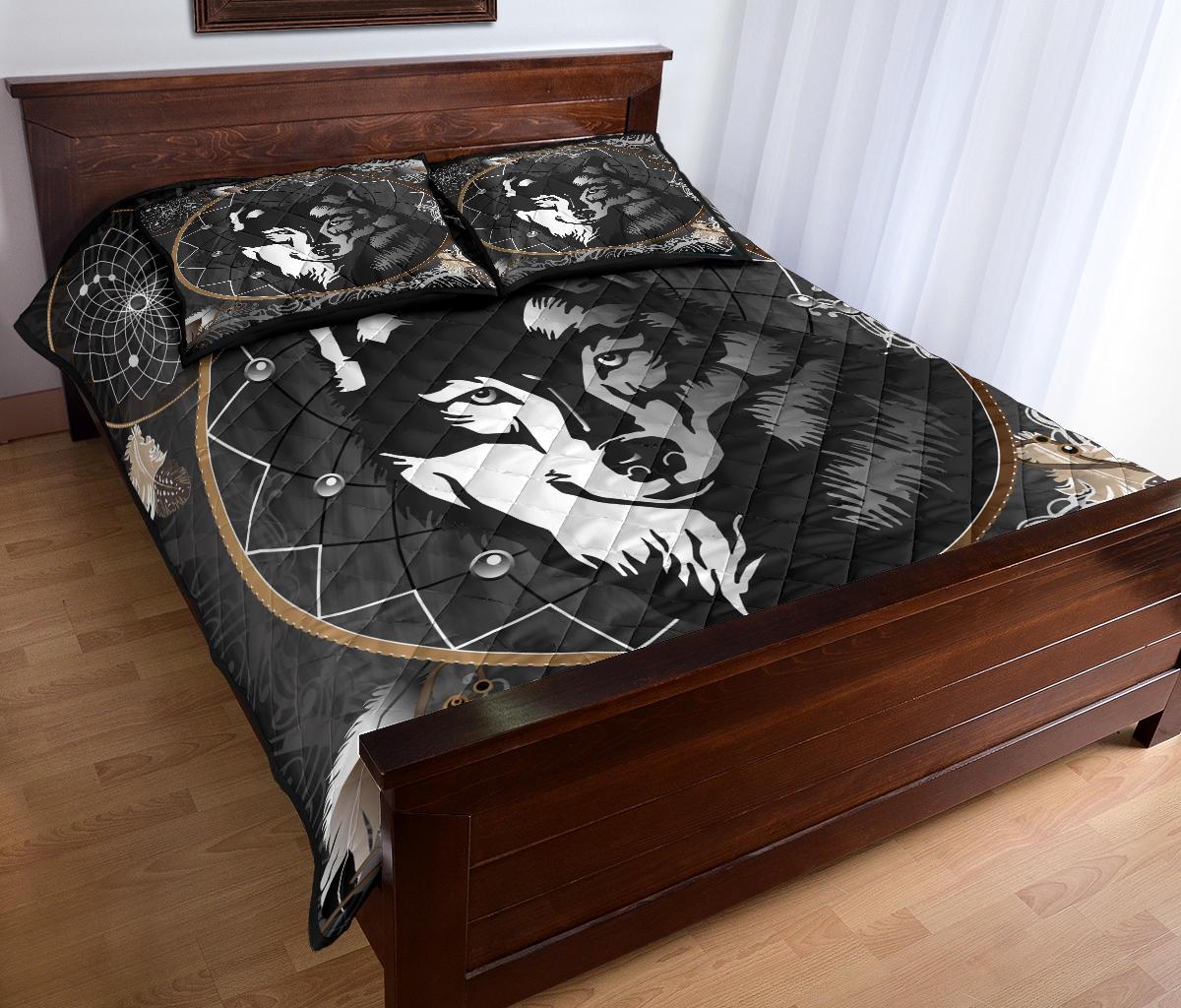 Black Wolf Dreamcatcher Native American Quilt Bed Set LT10 - Wonder Print Shop