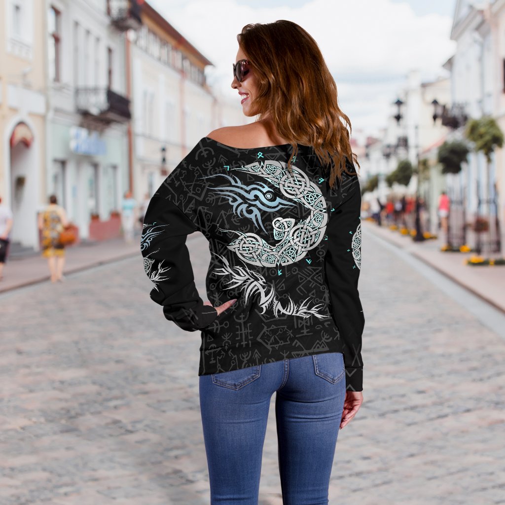 Viking Fenrir Wolf Women's Off Shoulder Sweater RLT12 - Wonder Print Shop