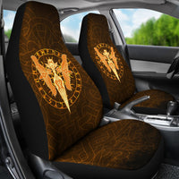 Viking Car Seat Covers Gold Spear Of The God Odin Gungnir and Two Gold Ravens RLT12 - Wonder Print Shop