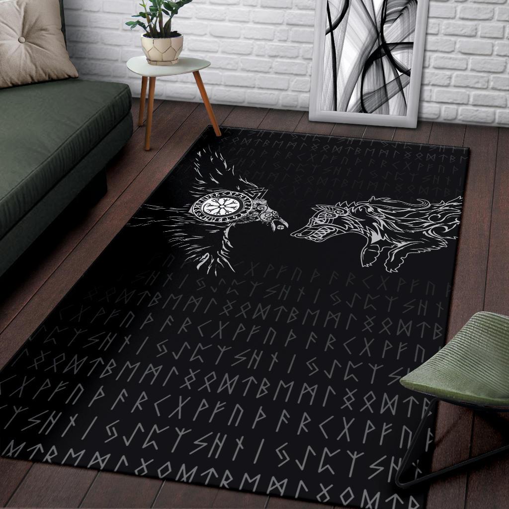 Viking Area Rug Raven and Wolf Special Tattoo RLT12 - Wonder Print Shop