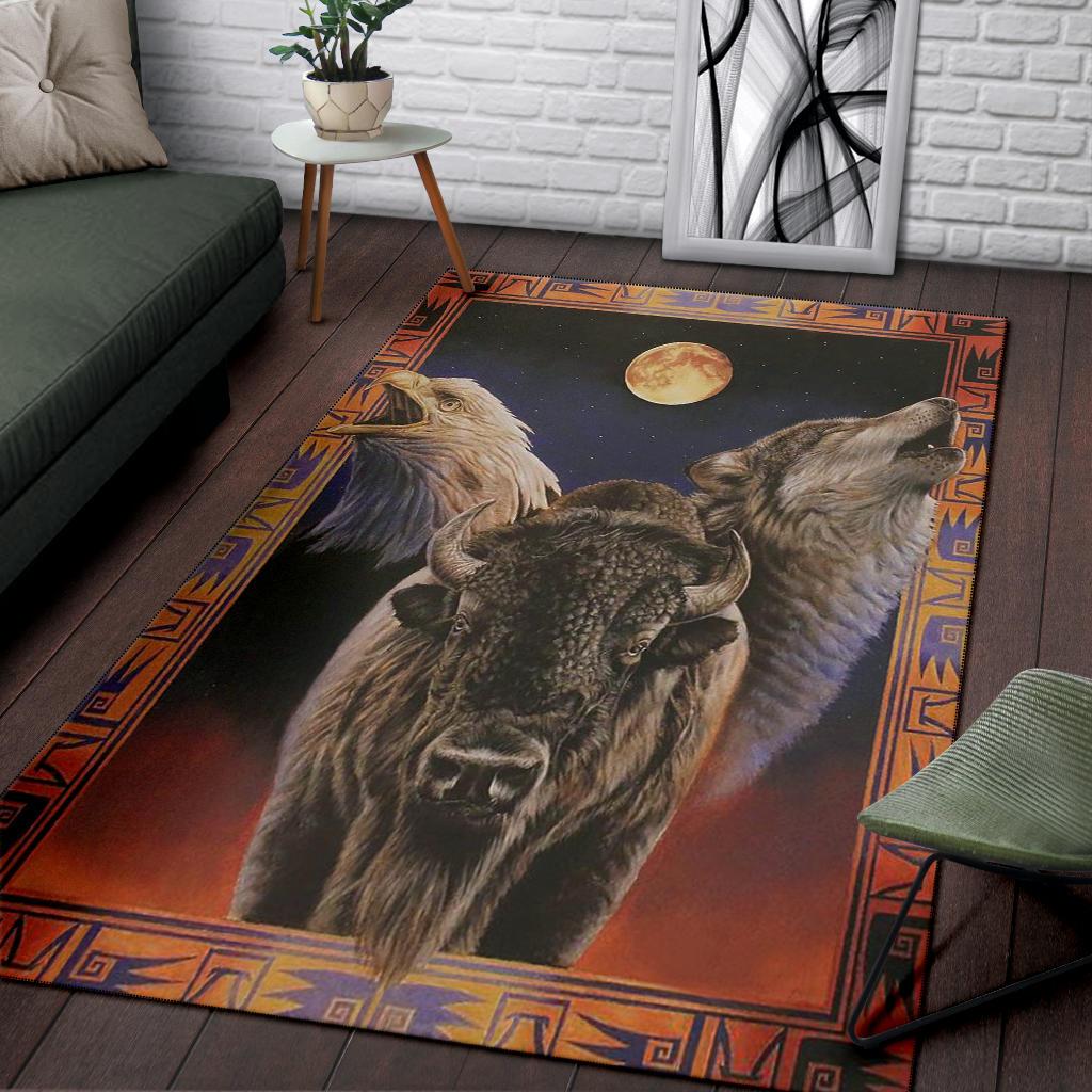 Eagle Bison Wolf Moon Native American Pride Area Rug LT10 - Wonder Print Shop