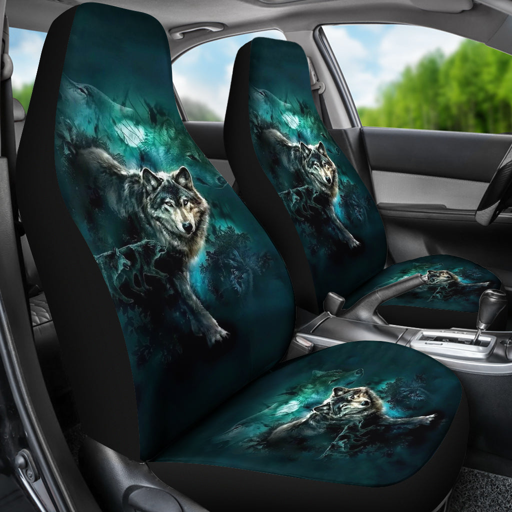 Green Wolf Forest Car Seat Covers LT10 - Wonder Print Shop