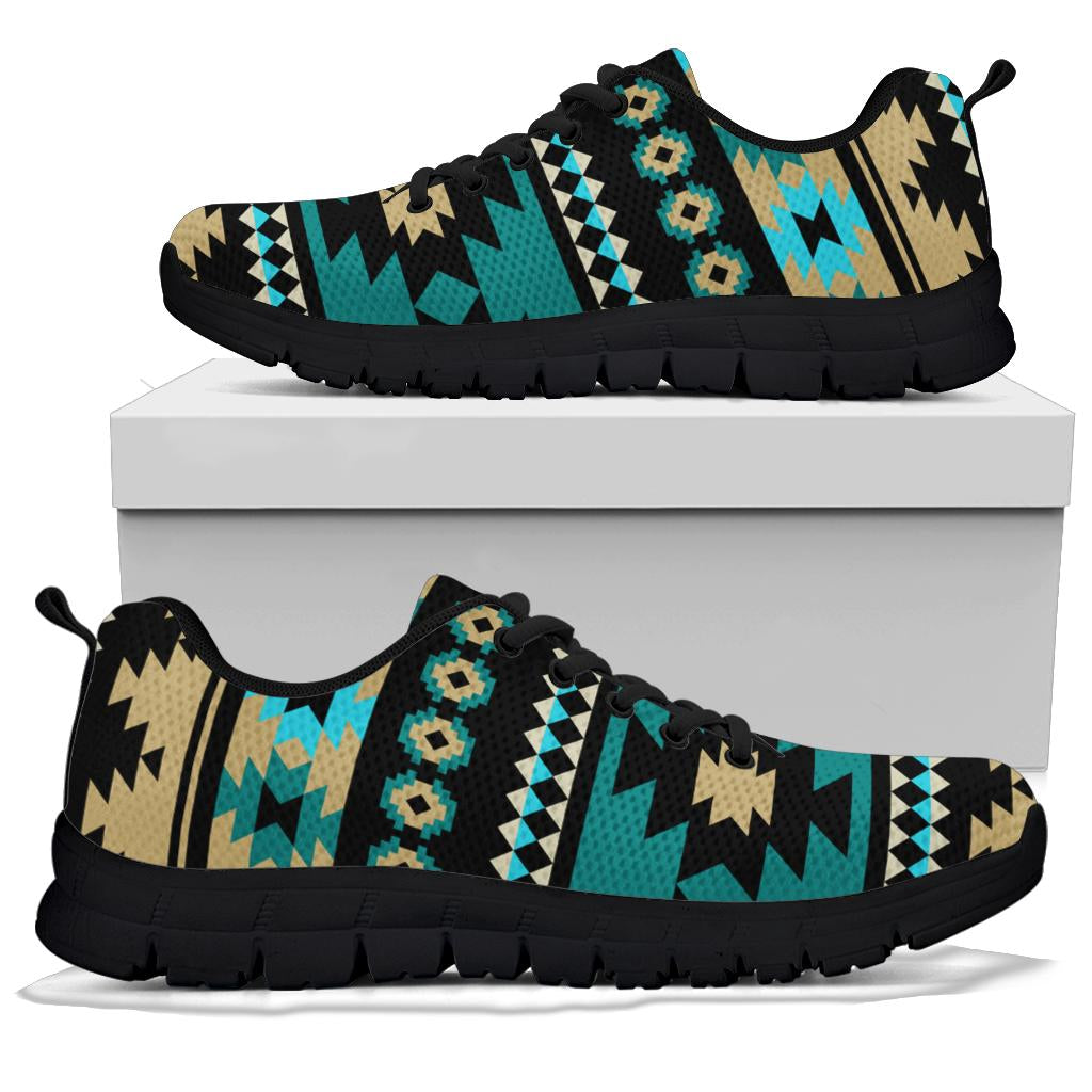 Native American Green Ethnic Aztec Pattern Sneakers LT10 - Wonder Print Shop