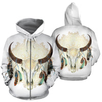 Mandala White Bison Native American All Over Zip Up Hoodie LT10 - Wonder Print Shop