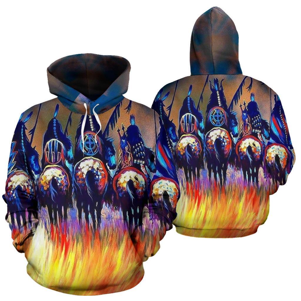 Five Warriors Native American All Over Hoodie LT10 - Wonder Print Shop