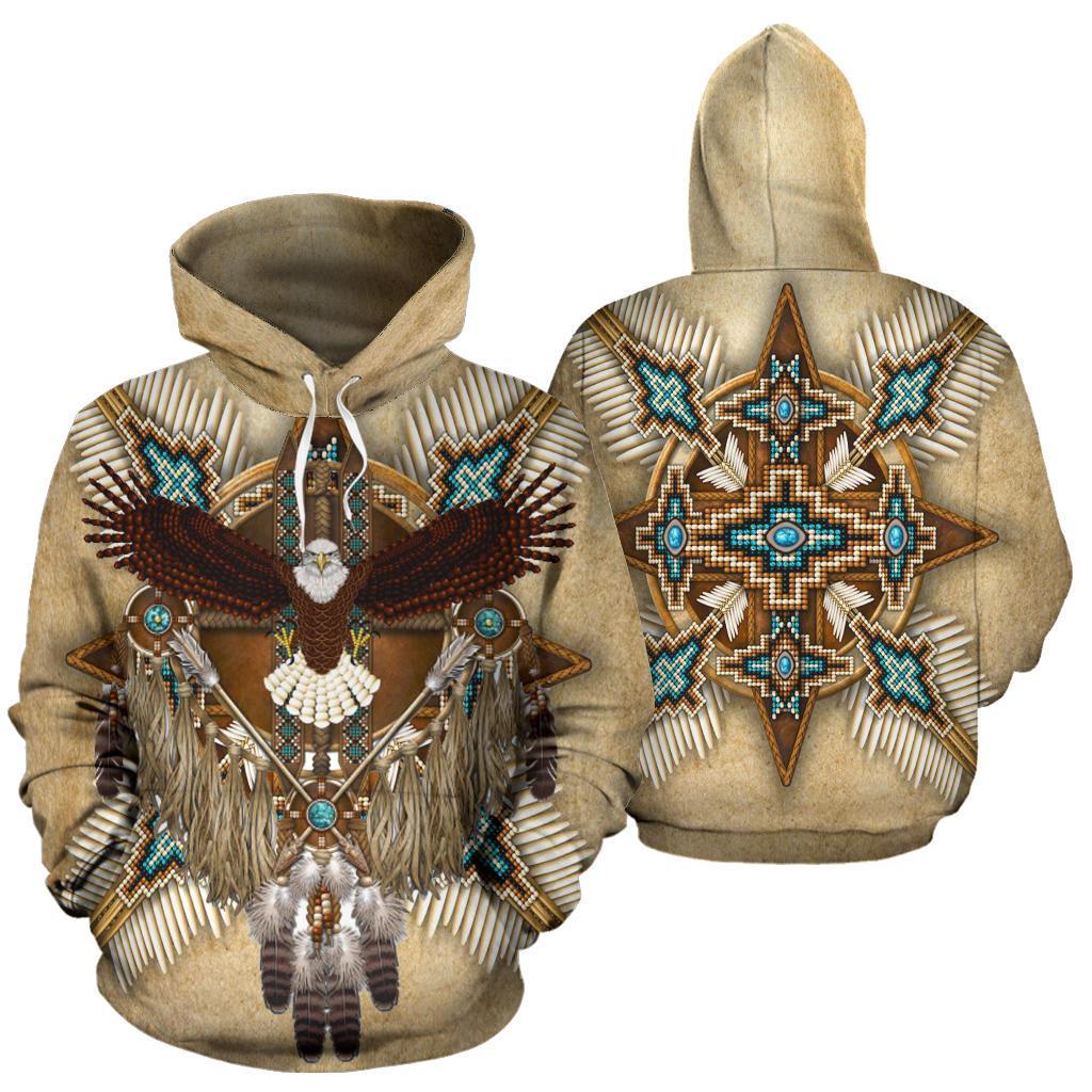 Naumaddic Arts Owl Dreamcatcher Brown Native American All Over Hoodie LT10 - Wonder Print Shop