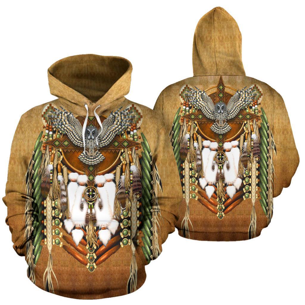 Snow Owl Dreamcatcher Breastplate Native American All Over Hoodie LT10 - Wonder Print Shop