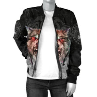 Viking Women's Bomber Jacket - Fenrir Norse Wolf RLT12 - Wonder Print Shop