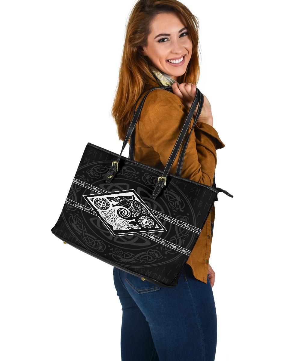 Vikings Large Leather Tote The Wolves, Skoll and Hati RLT12 - Wonder Print Shop