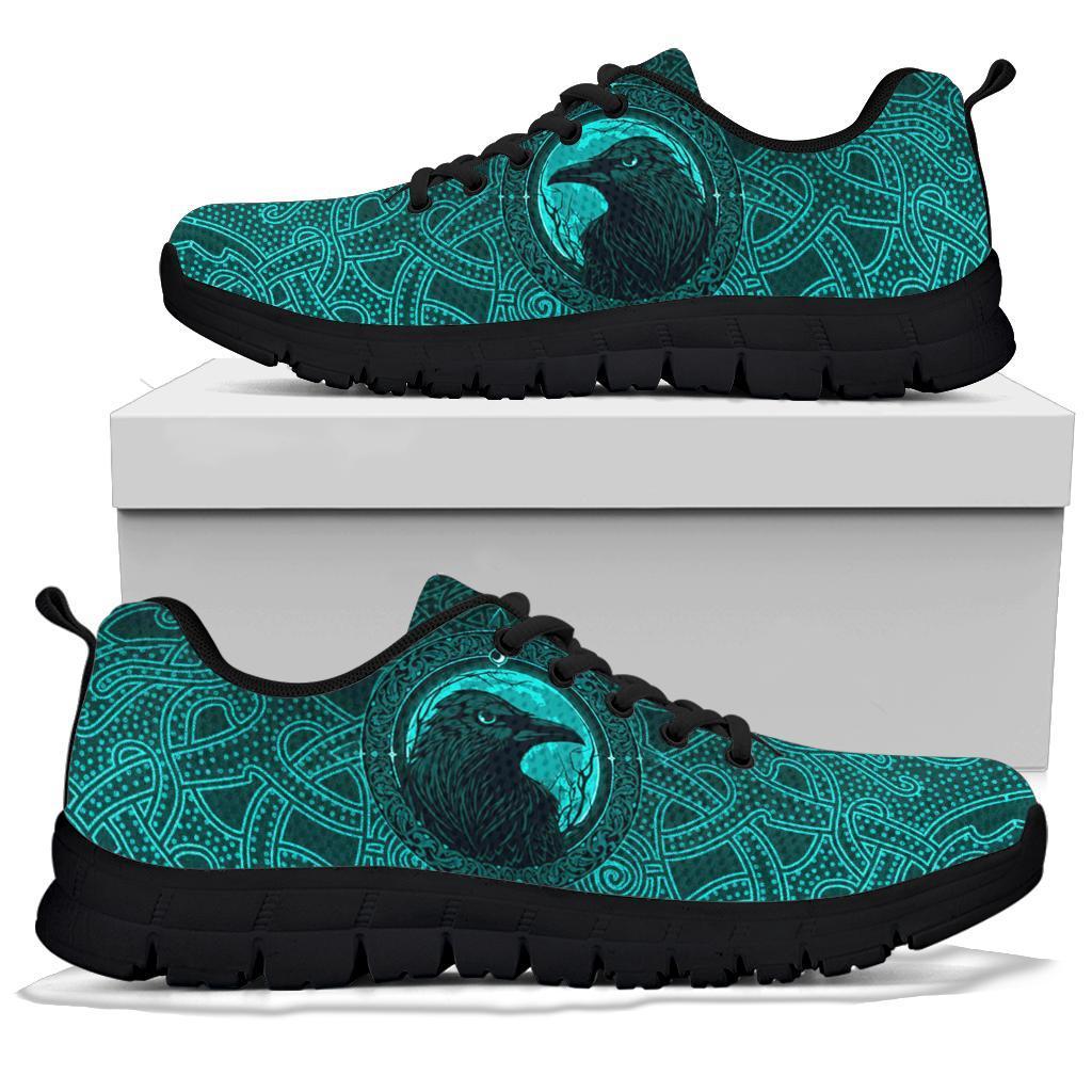 Viking Sneakers, Ethnic Odin Raven Cyan RLT12 - Wonder Print Shop