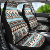 Colorful tribal striped seamless front seat covers with patterned backrests and cushions