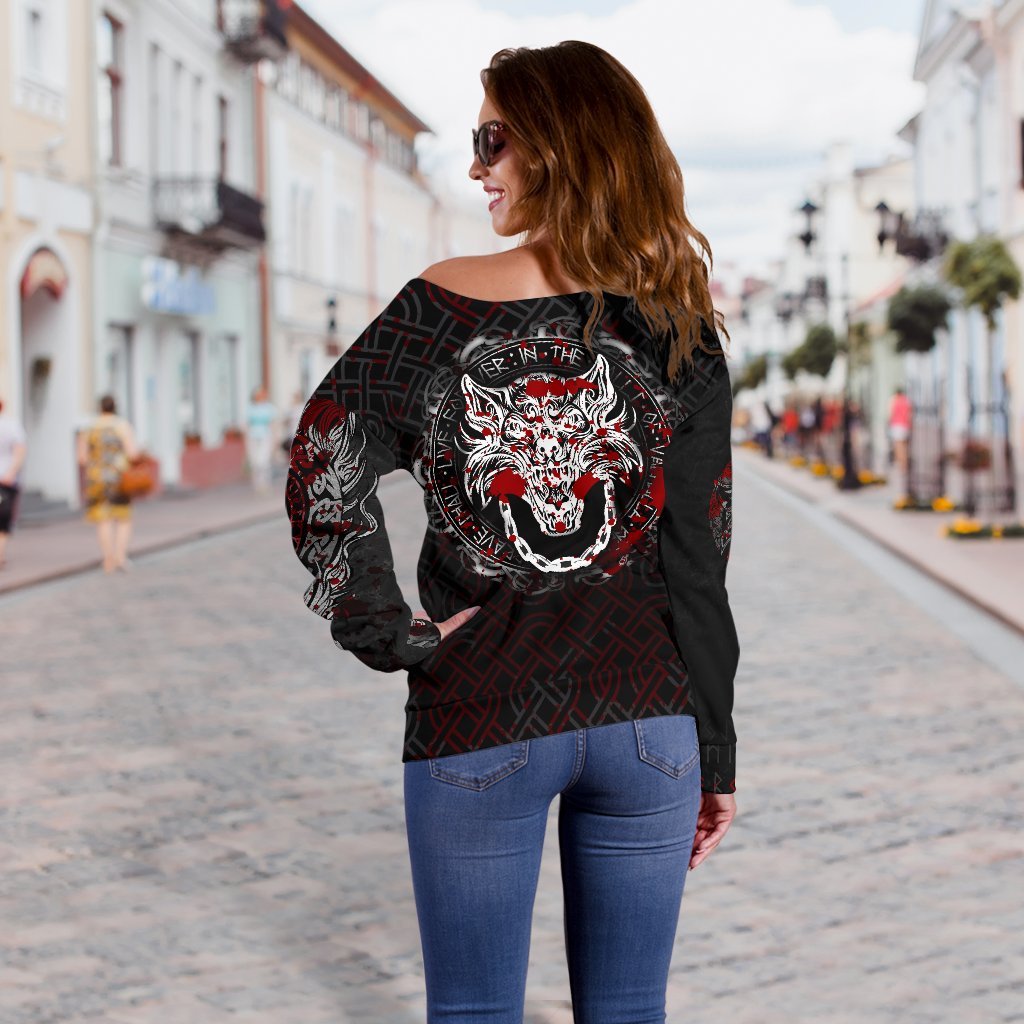 Viking Women's Off Shoulder Sweater - Fenrir Viking Blood 3D RLT12 - Wonder Print Shop