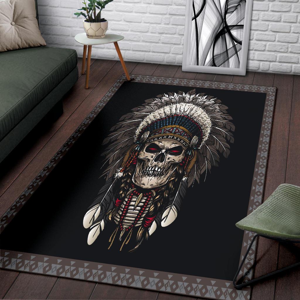 Feather Chief Skull Native American Area Rug LT10 - Wonder Print Shop