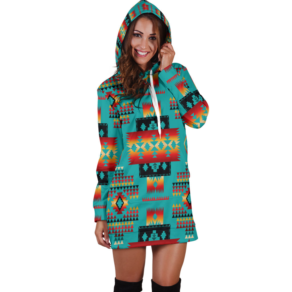 Blue Native Tribes Pattern Native American Hoodie Dress LT10 - Wonder Print Shop