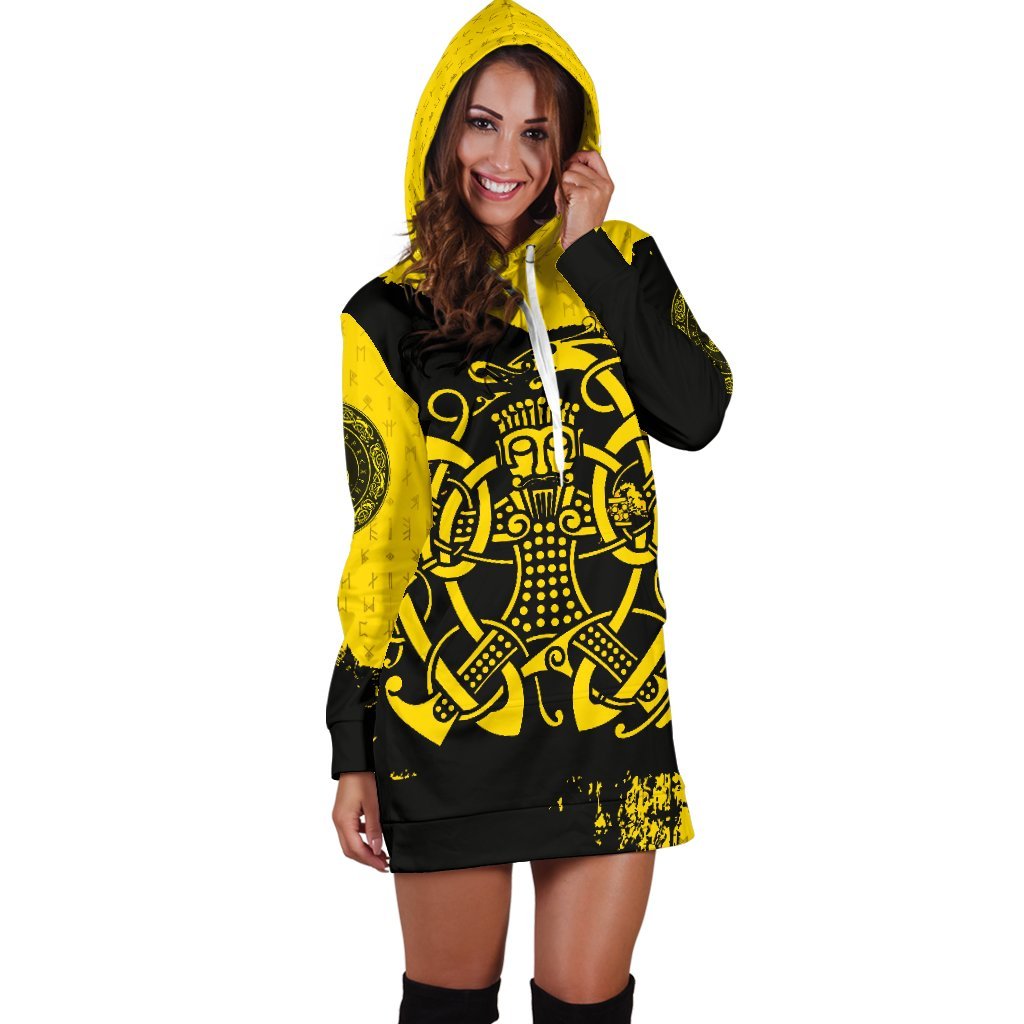 Viking Hoodie Dress, Loki Bound Triskele Rune Gold RLT12 - Wonder Print Shop