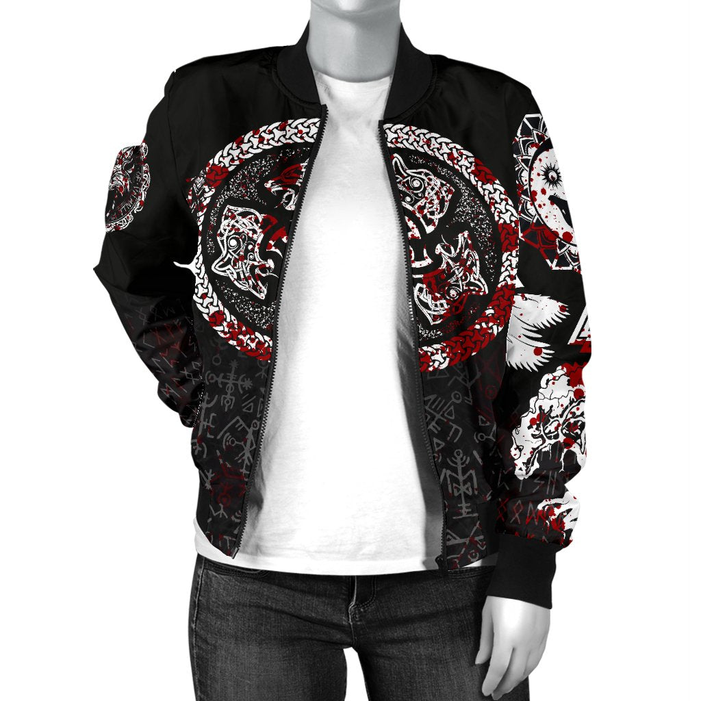 Viking Women's Bomber Jacket - Fierce Blood Wolf Symbol Of A Viking Nordic RLT12 - Wonder Print Shop