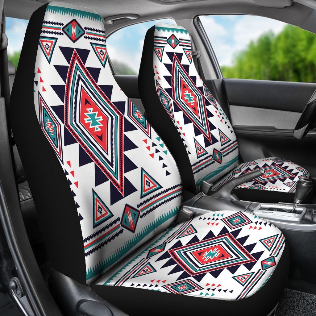 White Geometric Native American Design Car Seat Covers LT10 - Wonder Print Shop