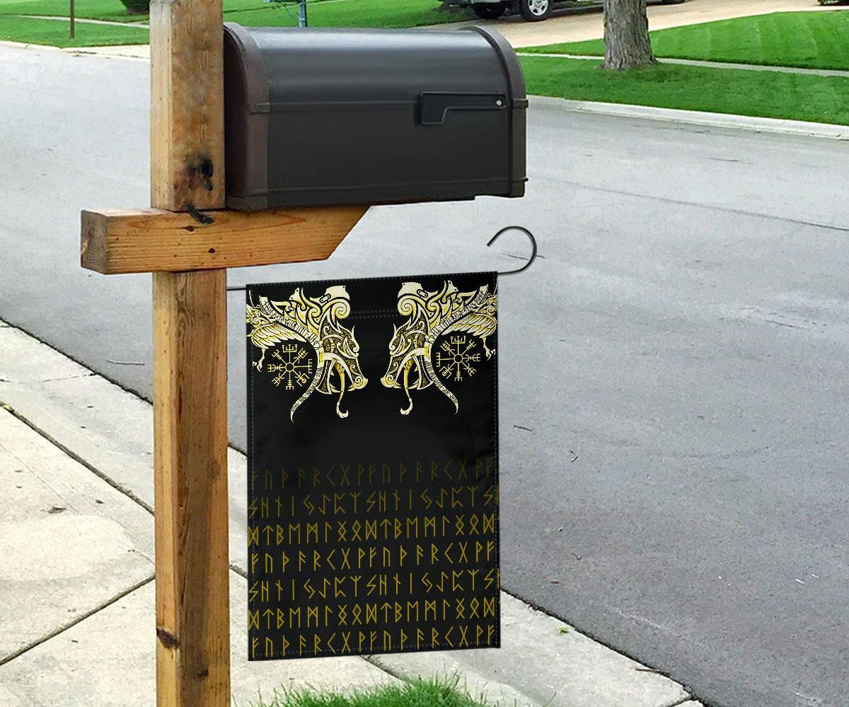 Viking Flag, Fenrir Raven and Vegvisir Tattoo Yellow RLT12 - Wonder Print Shop